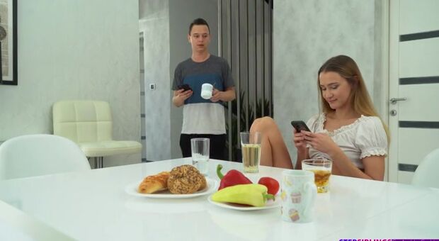 Nikki Nutz is loving some personal time with porn on his phone when his stepsister,