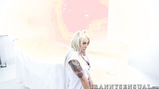 Beautiful tranny nurse barebacked and cum sprayed on the ass