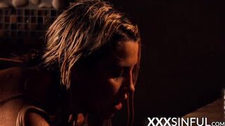 Luscious lesbian girlfriends scissoring in oral pool