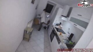 German amateur Milf with big jugs fucks in kitchen –