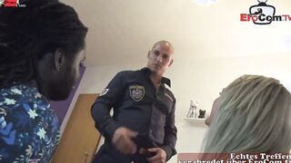 Homemade Gangbangparty with the policeman and a natural skank