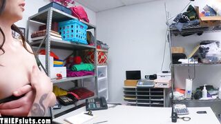 Petite teen thief Emma Jade confronting on a big dick