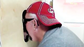 Cock hungry slut sucking delicious cocks in a gloryhole