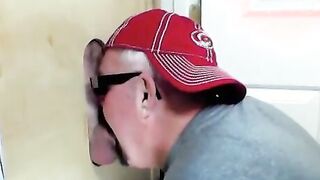 Cock hungry slut sucking delicious cocks in a gloryhole