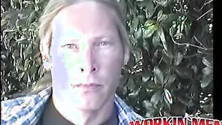 Stud Freddyz with long hair strokes his fat meat on a bed