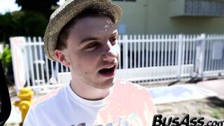 Good looking straight guy fucks inked jock in the van