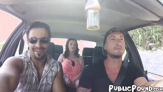 Busty babe Harmony Reigns sucking before public cowgirl