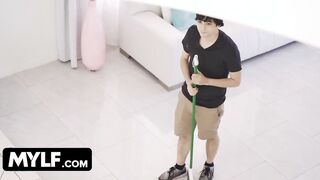 Lucky Stud Helps Freaky Gigantic Jugs MILF with some House Work and meanwhile Fills her Pussy with Cum