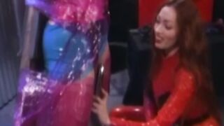 Bound lesbian sub dominated by vintage Mistress and toys