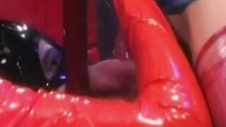 Bound lesbian sub dominated by vintage Mistress and toys