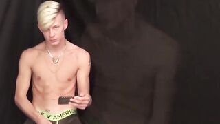 Blonde amateur gay man enjoys to please himself with hands