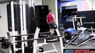 Handsome young man pleasured with anal slamming in the gym