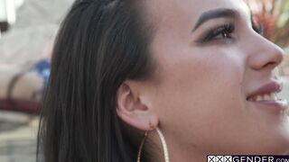 Blonde wife shared big cock with shemale