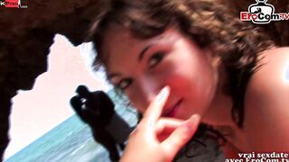 Amateur outside three-way at the beach with 2 slender Teenage Girls