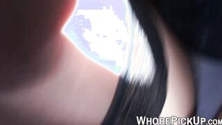 Pretty Euro street babe picked up and fed with cum in POV
