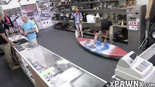 Little redhead temptress earns money by fucking in pawnshop