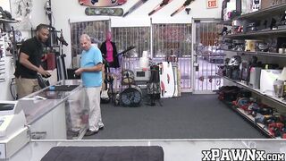 Little redhead temptress earns money by fucking in pawnshop
