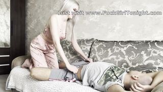 stepbrother doesn't wake up in the morning Stepsister will help with the best blowjob