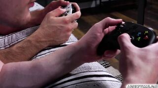Video game playing turn to sexy threesome anal fucking