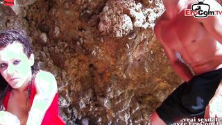 Rough outdoors plowed at the beach with a dark haired french bimbo