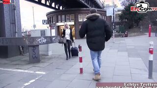 Street pick up and sex with a sexsual blonde Bimbo into african pantyhose