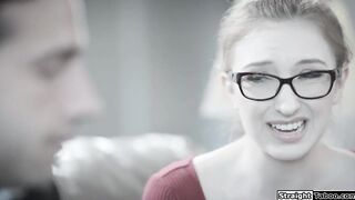 Nerd girl gets choked while fucked rough