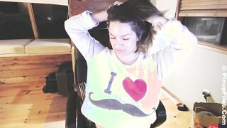 Monica Mendez Applying Lotion to her Gigantic Rounded Tits into Front of