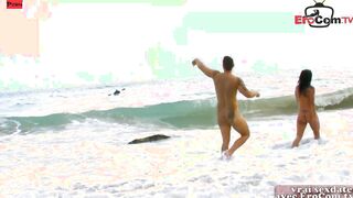 Amateur outdoors sex at the beach with a french bimbos with natural jugs