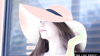 Incredible Sexy dark hair plays with her long natural boobies and hairy pussy