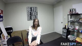 Sexy college chick bangs a dude for a job in many poses POV