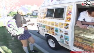 Blonde teens year older with small tits wears a skirt and getting pick up