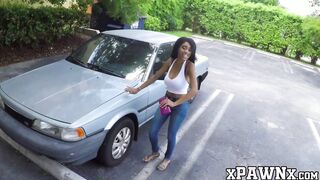 Seductive ebony gal with big hooters fucks a pawnbroker