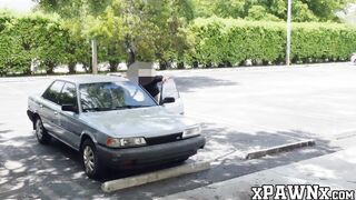 Seductive ebony gal with big hooters fucks a pawnbroker