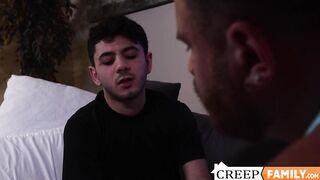 Beefy inked stepdad drills deep in hairy tight asshole