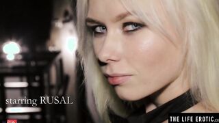 Blonde inside open-crotch panties masturbates to extreme orgasm