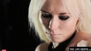 Blonde inside open-crotch panties masturbates to extreme orgasm