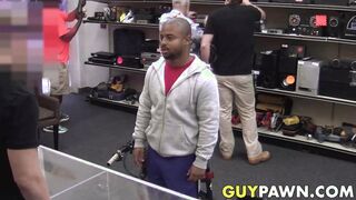 Pawnshop owners double team juicy ebony customer