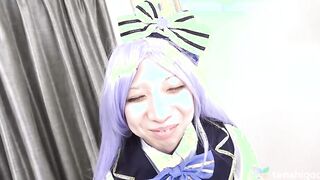Reika Asakura in costume today spreading her pussy open for us