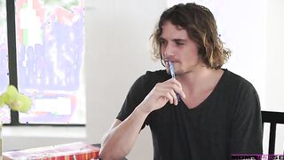 Mila Jade is gets tutored by Tyler Nixon when her stepmom Nina Elle wanders into the room into a tiny