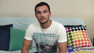 Handsome straight guy masturbates with his big cock solo