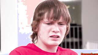 Stepmom makes stepson lick her pussy while she film him