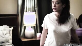 Busty brunette DPed by two stepbrothers
