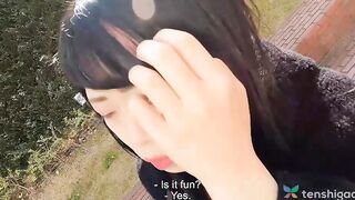 Maid Cafe worker Miss Akane Okawa comes to show off her big fat boobs