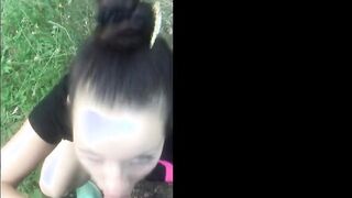 School Girl sucks my dick while in the woods