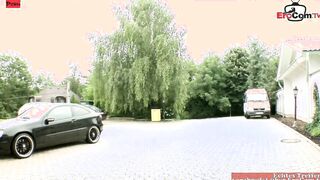 Double penetration anal 3 way outdoors with a slim cunt with mouth