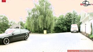 Double penetration anal 3 way outdoors with a slim cunt with mouth