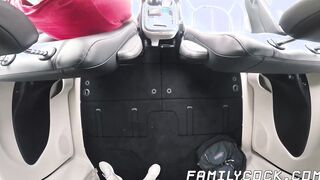 Stepson getting bareback hard by daddy inside the car