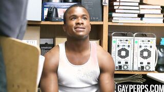 Handsome ebony thief barebacked by two policemen