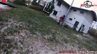 Erotic German Mom with glasses fucks outdoors pov