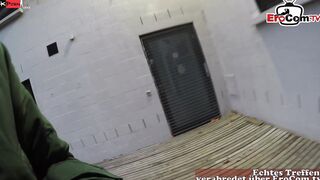 Erotic German Mom with glasses fucks outdoors pov